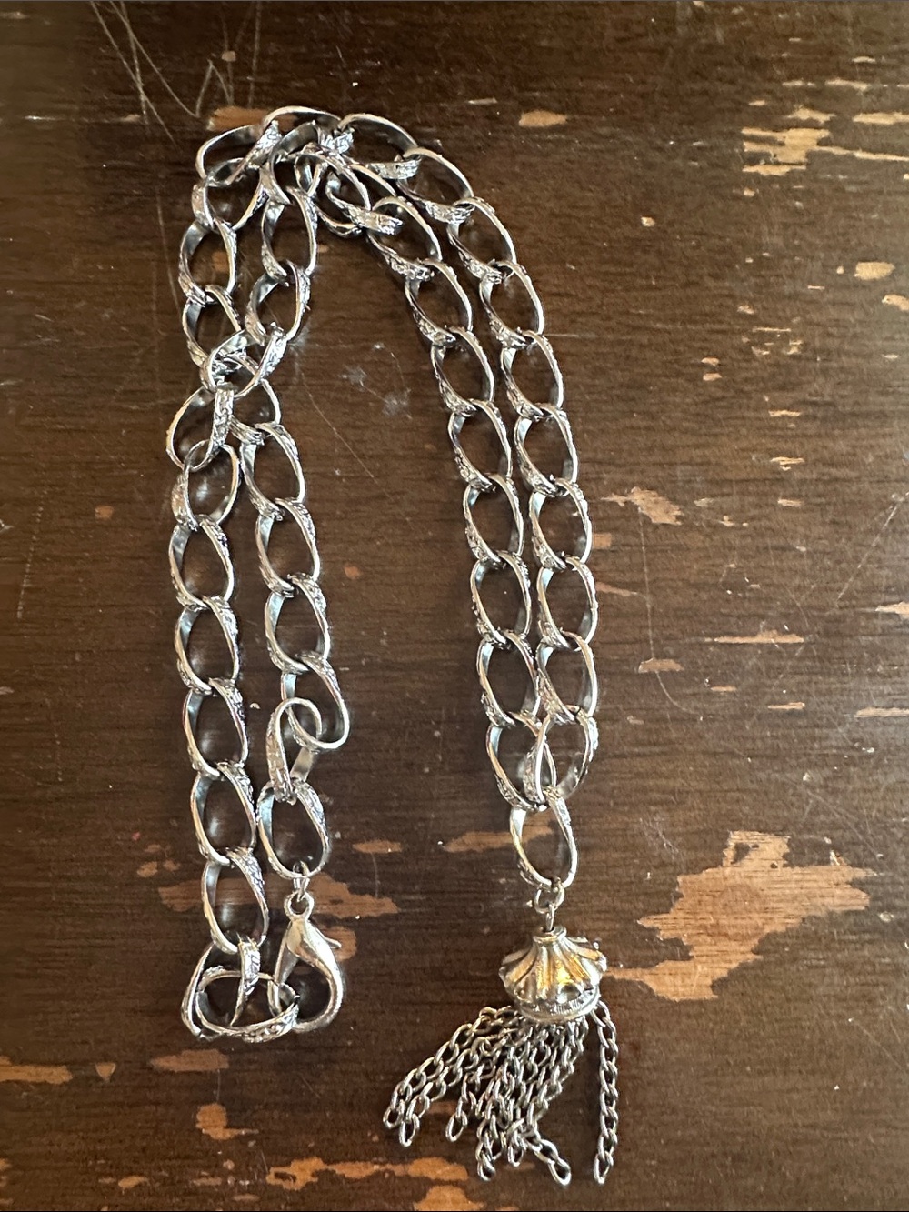 30” monet 60’s heavy Crown Tassle chain almost brutalist necklace